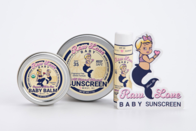 Raw Love Baby Mineral Sunscreen Kit with sticker